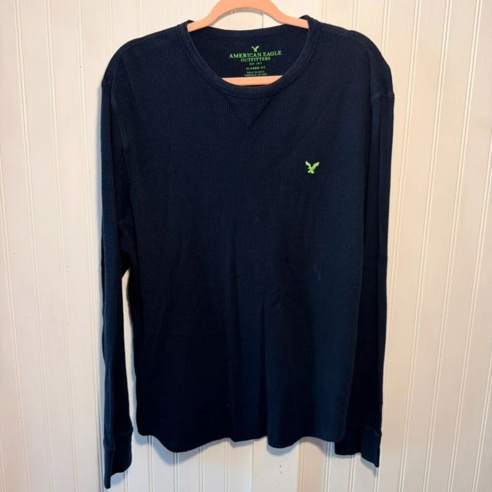 American Eagle men’s XL Shirt Thermal Navy waffle knit preppy Y2K